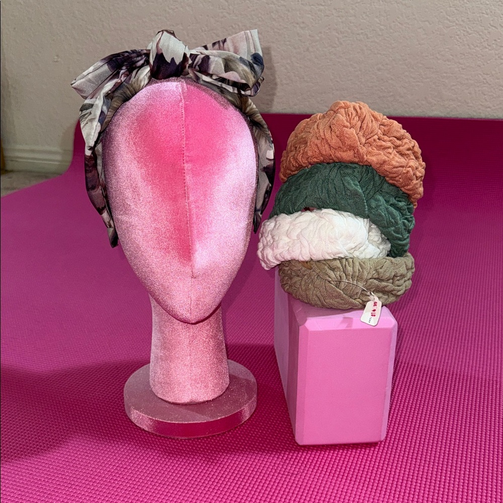Floral Bow Headband + Textured Knotted Headbands Set (5)